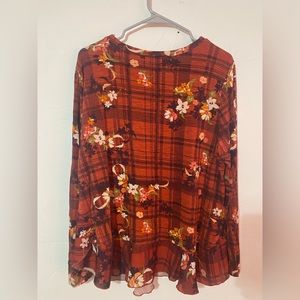read orange, flowery, checkered, top size large